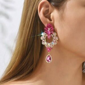 Brand New Elegant Pink and Gold Statement Earrings